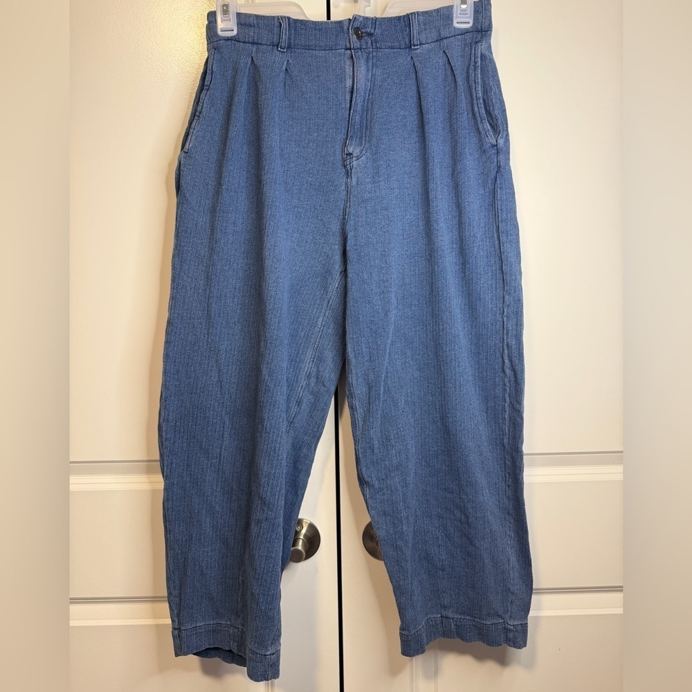 Halara Women’s Blue Cotton Pleated Elastic Waist Relaxed Fit Pants Size L